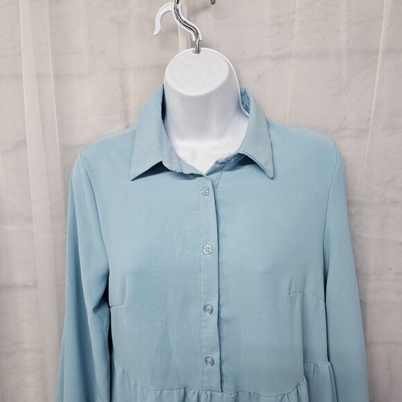 NWT Roylamp Blue Boho Shirt Dress Tiered Minimalist S - Picture 2 of 13